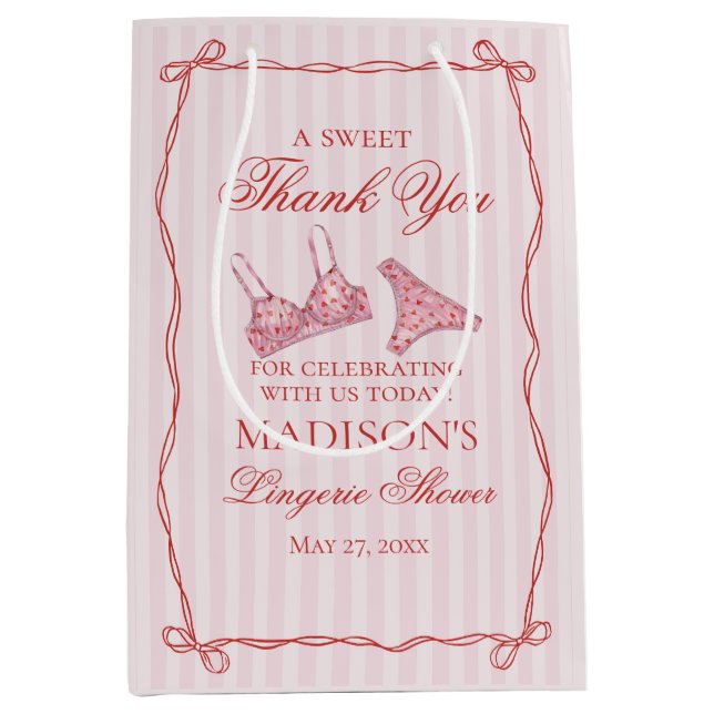 Pink & Red Heart Lingerie Shower Bachelorett Favou Medium Gift Bag (Front)