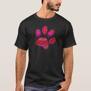 Pink Red Heart Love Mum Cat Paw Print Mama Mother T-Shirt