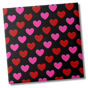 Pink Red Heart Pattern - Customize Background Ceramic Tile