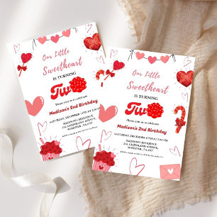 Pink & Red Heart Valentine 2nd Birthday Invitation