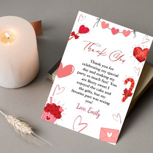 Pink & Red Heart Valentine Birthday Thank you Card