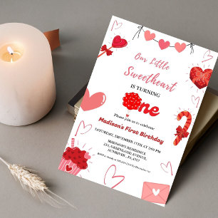 Pink & Red Heart Valentine First Birthday Invitation