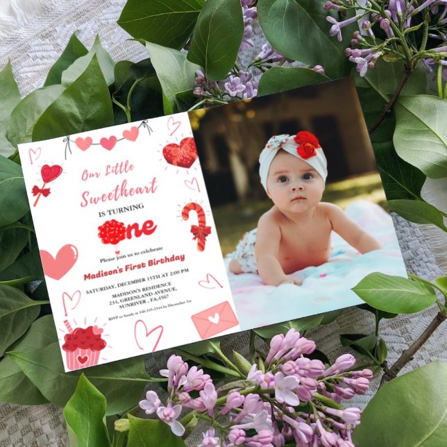 Pink & Red Heart Valentine First Birthday Invitation (Creator Uploaded)