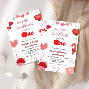 Pink & Red Heart Valentine Twin First Birthday  Invitation