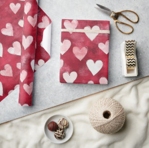 Pink Red Hearts Birthday Wrapping Paper