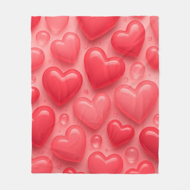 Pink & Red Hearts Bubble Pattern Fleece Blanket (Front)