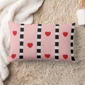 Pink & Red Hearts Chequerboard Stripe Lumbar Cushion