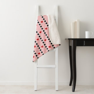 Pink & Red Hearts Chequerboard Stripe Sherpa Blanket