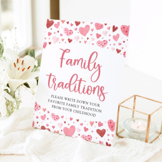 Pink Red Hearts Family Traditions Baby Shower Sign (Creator Uploaded)