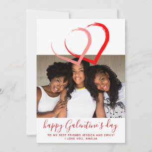 Pink Red Hearts Galentine`s day Friends  Holiday Card