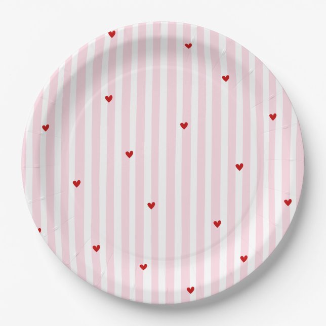 Pink Red Hearts Little Sweetheart Baby Shower Paper Plate (Front)