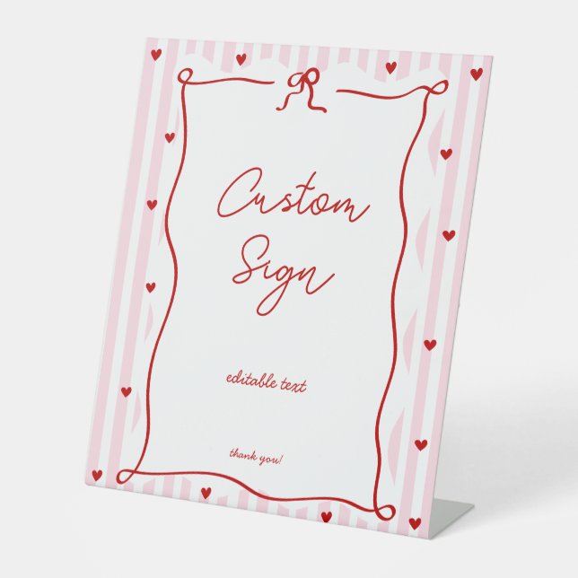 Pink Red Hearts Little Sweetheart Baby Shower Pedestal Sign (Front)