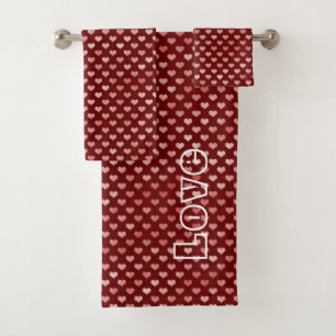 Pink Red Hearts Ombre Bath Towel Set