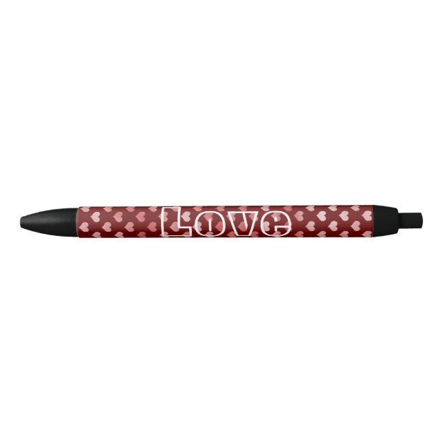 Pink Red Hearts Ombre Black Ink Pen (Front)