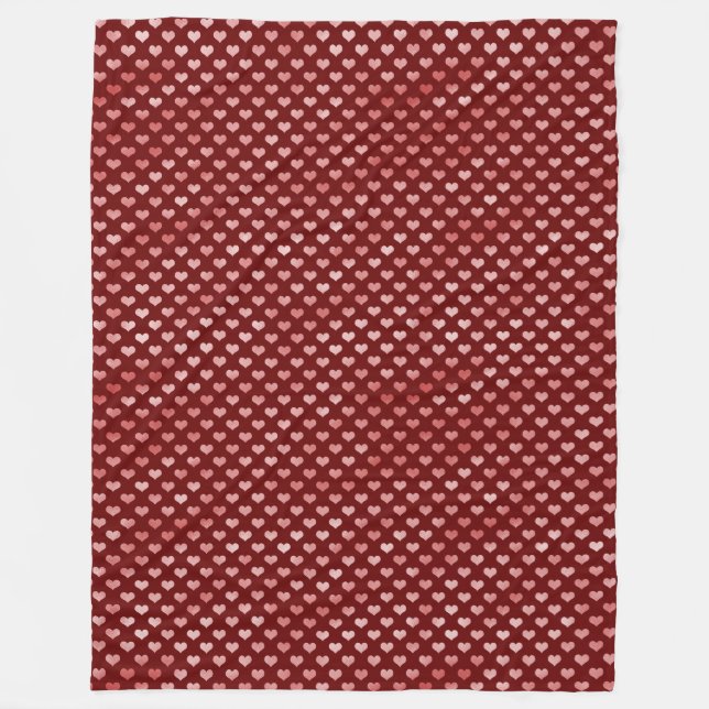 Pink Red Hearts Ombre Fleece Blanket (Front)