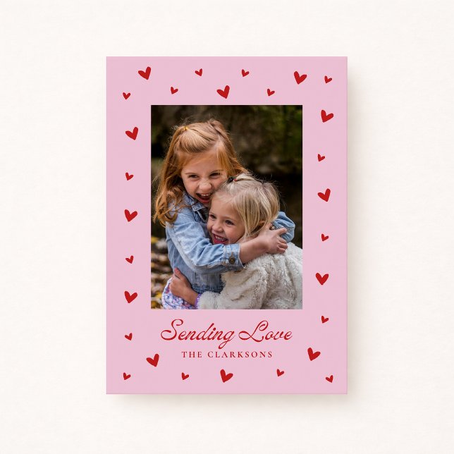Pink Red Hearts One Photo Valentines Day Card (Creator Uploaded)