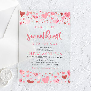 Pink Red Hearts Our Little Sweetheart Baby Shower Acrylic Invitations