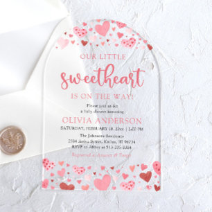 Pink Red Hearts Our Little Sweetheart Baby Shower Acrylic Invitations