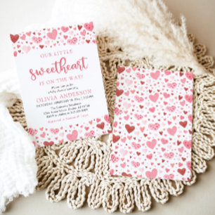 Pink Red Hearts Our Little Sweetheart Baby Shower Invitation