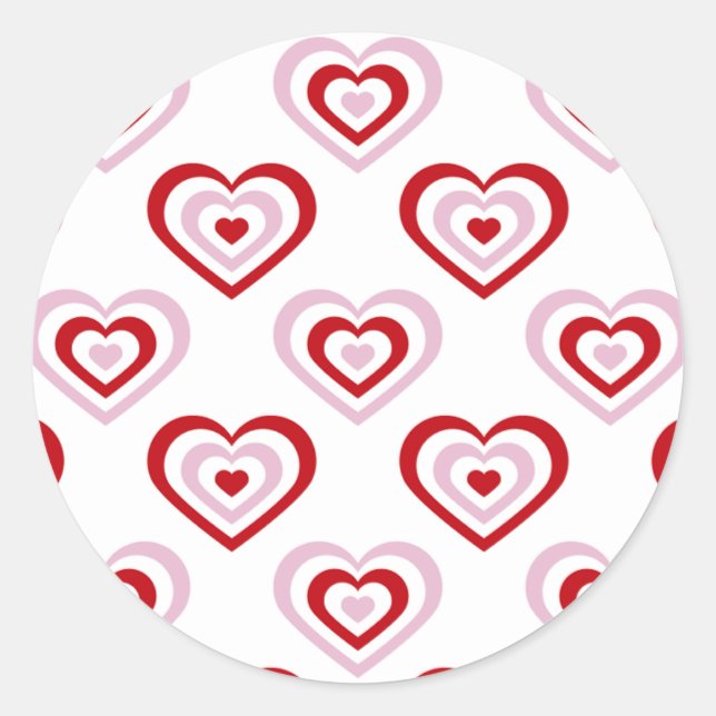 Pink Red Hearts Pattern Classic Round Sticker (Front)