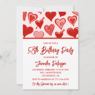 Pink Red Hearts Pattern Simple 58th birthday  Invitation