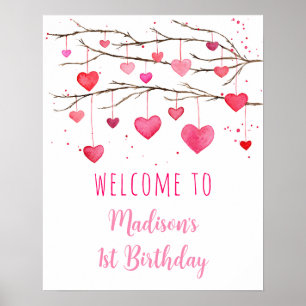 Pink Red Hearts Sweetheart Birthday Welcome Poster