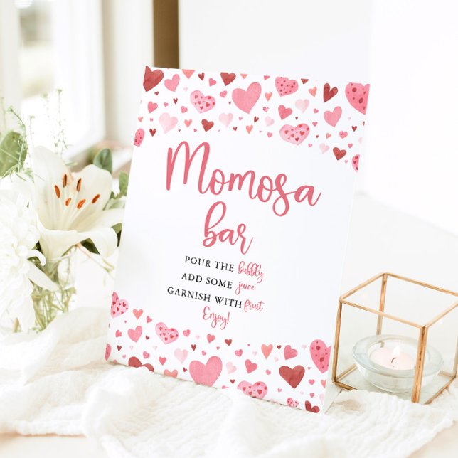 Pink Red Hearts Valentine Baby Shower Momosa Bar Pedestal Sign (Creator Uploaded)