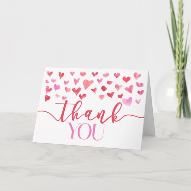 Pink Red Hearts Valentine Party Foldable Thank You Card (Front)