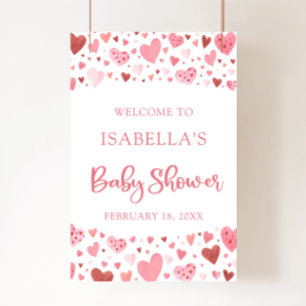 Pink Red Hearts Valentine Sweetheart Baby Shower Poster