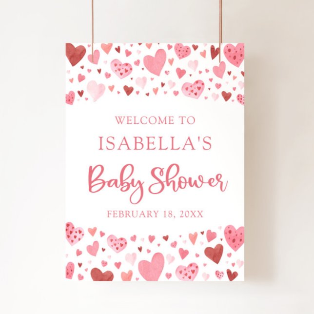 Pink Red Hearts Valentine Sweetheart Baby Shower Poster (Creator Uploaded)