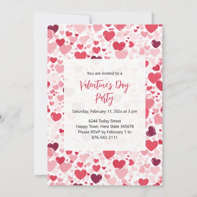 Pink Red Hearts Valentine's Day Party Invitation (Front)