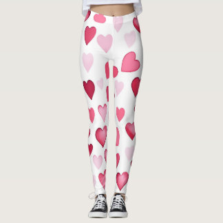 Pink Red Hearts Valentines Pattern Leggings
