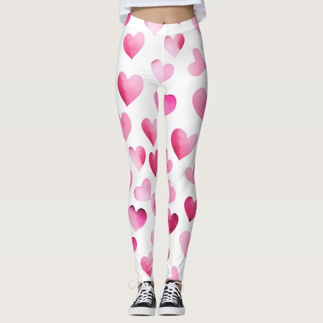 Pink Red Hearts Valentines Pattern Leggings (Front)