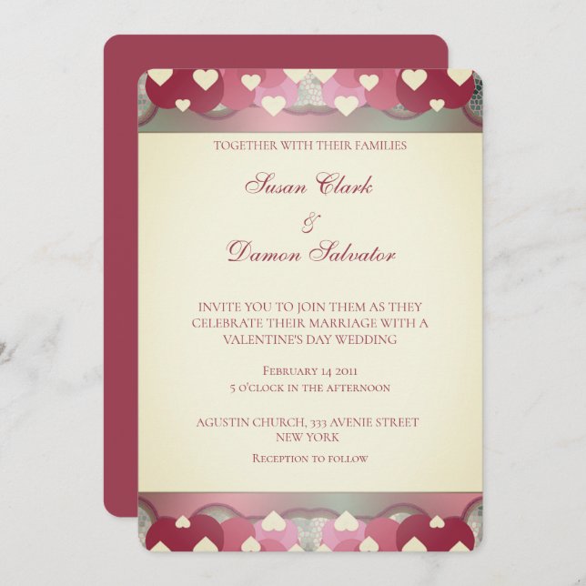 Pink Red Hearts Valentine's Wedding Day  Invitation (Front/Back)