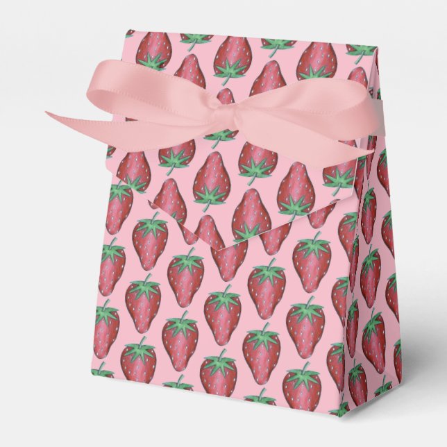 Pink Red Juicy Strawberry Strawberries Fruit Print Favour Box (Front Side)