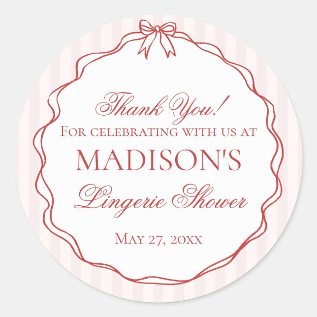 Pink & Red Lingerie Shower Panty Party Favours Classic Round Sticker (Front)