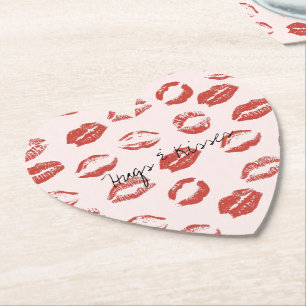 Pink Red Lips Kiss Paper Coaster