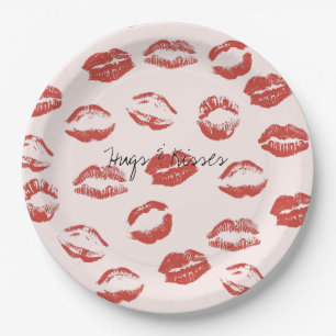 Pink Red Lips Kiss Paper Plate