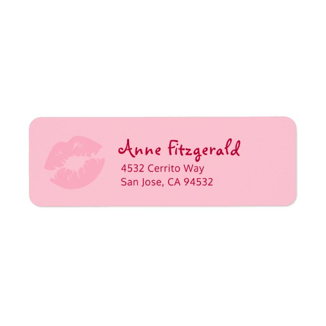 Pink red lipstick kiss return address label (Front)
