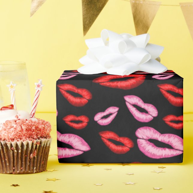 Pink Red Lipstick Print  Wrapping Paper (Birthday Party)