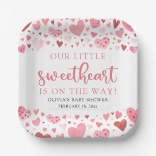 Pink Red Little Sweetheart Valentine Baby Shower Paper Plate