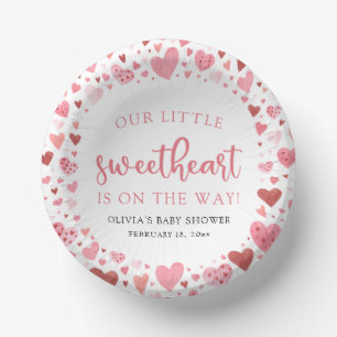 Pink Red Little Sweetheart Valentine Baby Shower Paper Plate