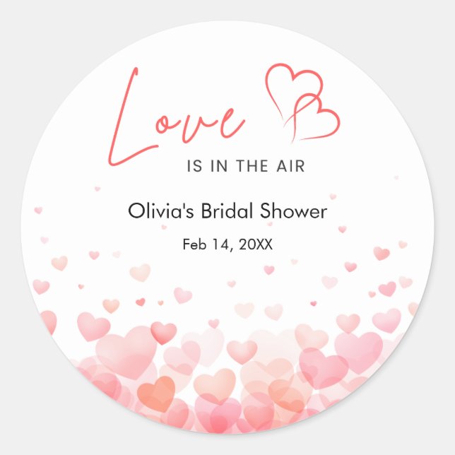 Pink & Red Love is in the Air Bridal Shower  Classic Round Sticker (Front)