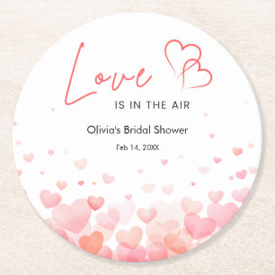 Pink & Red Love is in the Air Bridal Shower  Round Paper Coaster