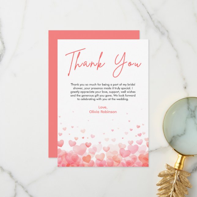 Pink & Red Love is in the Air Bridal Shower  Thank You Card (Front/Back In Situ)
