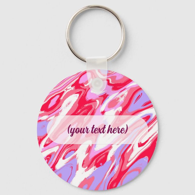 Pink Red Marble Texture Liquid Paint Mixture Key Ring (Front)
