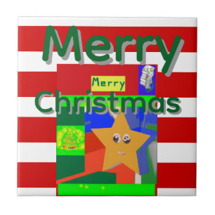 Pink Red Merry Christmas  Ceramic Tile