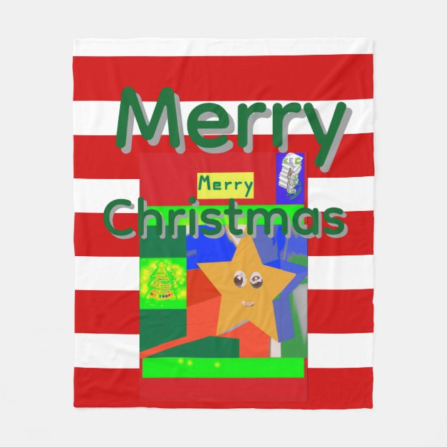 Pink Red Merry Christmas  Fleece Blanket (Front)