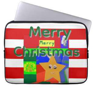 Pink Red Merry Christmas Laptop Sleeve