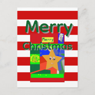 Pink Red Merry Christmas Postcard